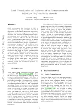 Batch Normalization and the impact of batch structure on the behavior of
  deep convolution networks