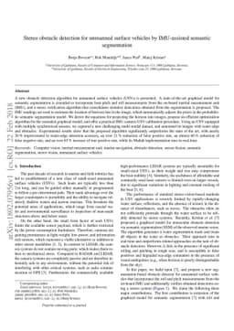 Stereo obstacle detection for unmanned surface vehicles by IMU-assisted
  semantic segmentation