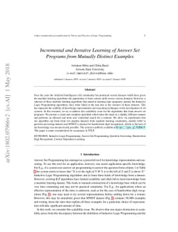 Incremental and Iterative Learning of Answer Set Programs from Mutually
  Distinct Examples