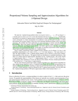 Proportional Volume Sampling and Approximation Algorithms for A-Optimal
  Design