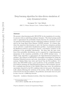 Deep learning algorithm for data-driven simulation of noisy dynamical
  system