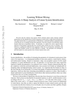 Learning Without Mixing: Towards A Sharp Analysis of Linear System
  Identification