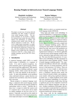 Reusing Weights in Subword-aware Neural Language Models