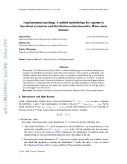 Local moment matching: A unified methodology for symmetric functional
  estimation and distribution estimation under Wasserstein distance