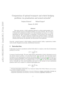 Computation of optimal transport and related hedging problems via
  penalization and neural networks