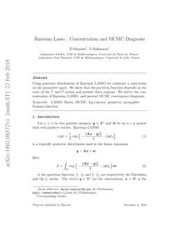 Bayesian Lasso : Concentration and MCMC Diagnosis