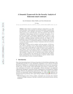 A Semantic Framework for the Security Analysis of Ethereum smart
  contracts
