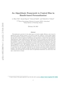 An Algorithmic Framework to Control Bias in Bandit-based Personalization