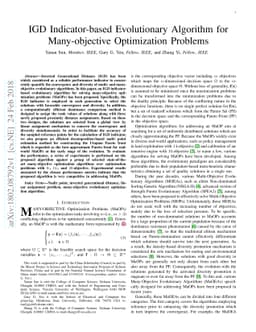 IGD Indicator-based Evolutionary Algorithm for Many-objective
  Optimization Problems