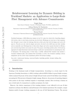 Reinforcement Learning for Dynamic Bidding in Truckload Markets: an
  Application to Large-Scale Fleet Management with Advance Commitments