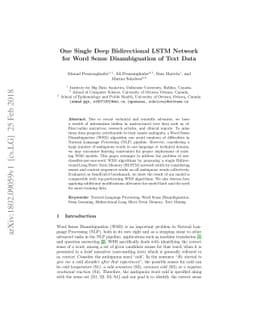 One Single Deep Bidirectional LSTM Network for Word Sense Disambiguation
  of Text Data