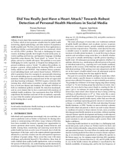 Did You Really Just Have a Heart Attack? Towards Robust Detection of
  Personal Health Mentions in Social Media