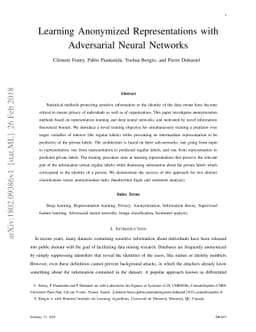 Learning Anonymized Representations with Adversarial Neural Networks