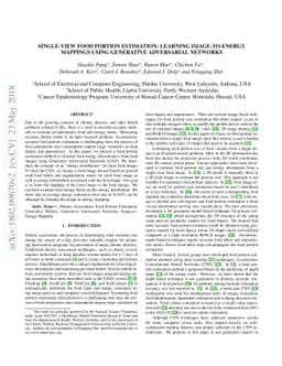 Single-View Food Portion Estimation: Learning Image-to-Energy Mappings
  Using Generative Adversarial Networks