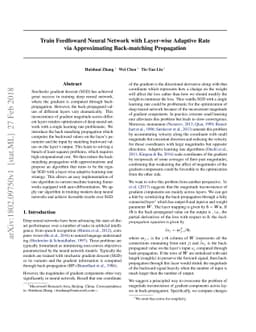Train Feedfoward Neural Network with Layer-wise Adaptive Rate via
  Approximating Back-matching Propagation