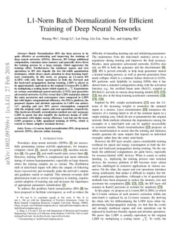 L1-Norm Batch Normalization for Efficient Training of Deep Neural
  Networks