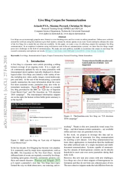 Live Blog Corpus for Summarization