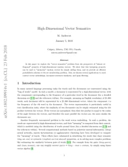 High-Dimensional Vector Semantics