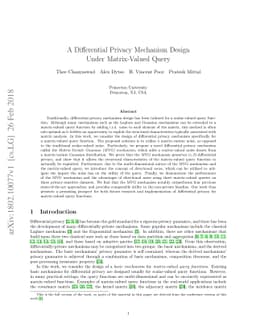 A Differential Privacy Mechanism Design Under Matrix-Valued Query