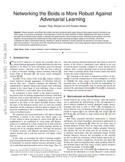 Networking the Boids is More Robust Against Adversarial Learning