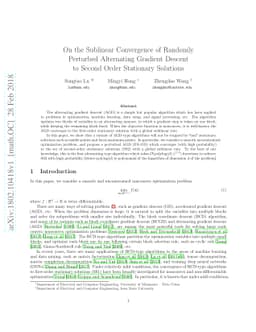 On the Sublinear Convergence of Randomly Perturbed Alternating Gradient
  Descent to Second Order Stationary Solutions