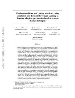 Precision medicine as a control problem: Using simulation and deep
  reinforcement learning to discover adaptive, personalized multi-cytokine
  therapy for sepsis