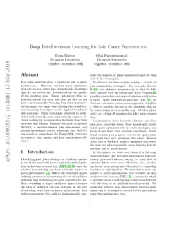 Deep Reinforcement Learning for Join Order Enumeration