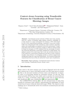Context-Aware Learning using Transferable Features for Classification of
  Breast Cancer Histology Images