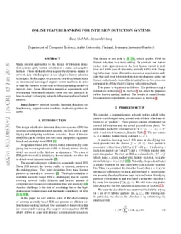 Online Feature Ranking for Intrusion Detection Systems