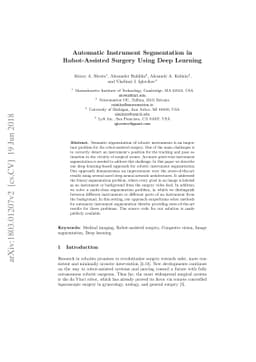 Automatic Instrument Segmentation in Robot-Assisted Surgery Using Deep
  Learning