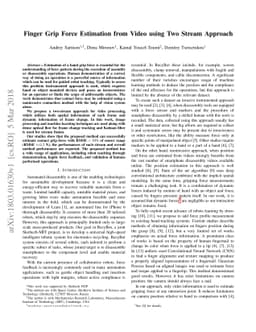Finger Grip Force Estimation from Video using Two Stream Approach