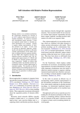 Self-Attention with Relative Position Representations