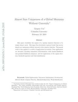Almost Sure Uniqueness of a Global Minimum Without Convexity
