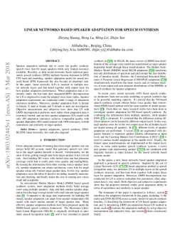 Linear networks based speaker adaptation for speech synthesis