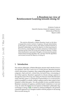 A Brandom-ian view of Reinforcement Learning towards strong-AI