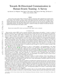 Towards Bi-Directional Communication in Human-Swarm Teaming: A Survey