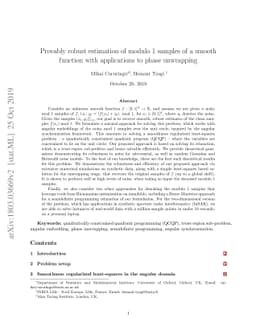 Provably robust estimation of modulo 1 samples of a smooth function with
  applications to phase unwrapping