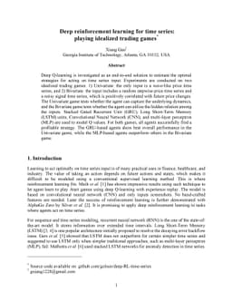 Deep reinforcement learning for time series: playing idealized trading
  games