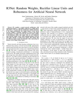 R3Net: Random Weights, Rectifier Linear Units and Robustness for
  Artificial Neural Network