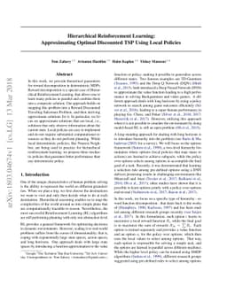 Hierarchical Reinforcement Learning: Approximating Optimal Discounted
  TSP Using Local Policies