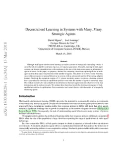 Decentralised Learning in Systems with Many, Many Strategic Agents