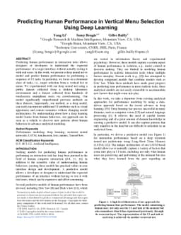 Predicting Human Performance in Vertical Menu Selection Using Deep
  Learning