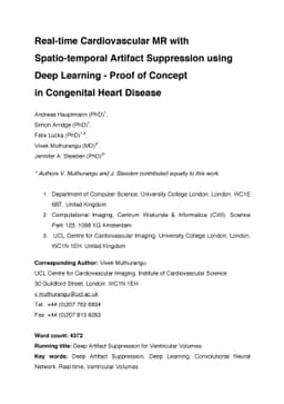 Real-time Cardiovascular MR with Spatio-temporal Artifact Suppression
  using Deep Learning - Proof of Concept in Congenital Heart Disease