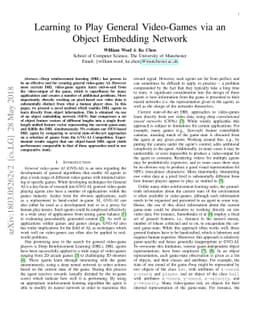 Learning to Play General Video-Games via an Object Embedding Network
