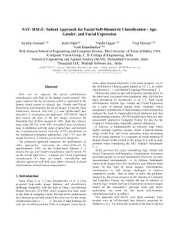 SAF- BAGE: Salient Approach for Facial Soft-Biometric Classification -
  Age, Gender, and Facial Expression