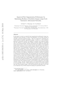 Improved Part Segmentation Performance by Optimising Realism of
  Synthetic Images using Cycle Generative Adversarial Networks