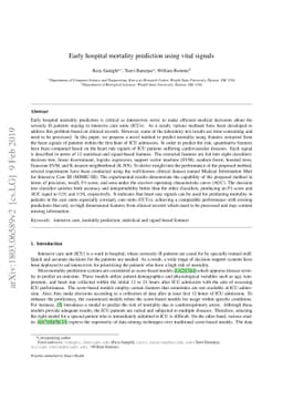 Early hospital mortality prediction using vital signals