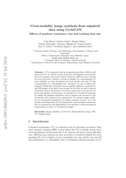 Cross-modality image synthesis from unpaired data using CycleGAN:
  Effects of gradient consistency loss and training data size