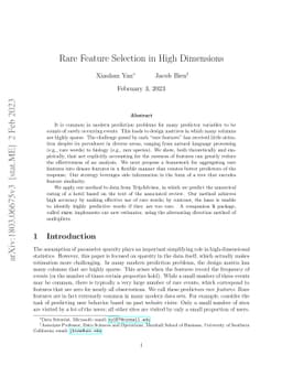 Rare Feature Selection in High Dimensions