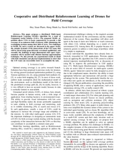 Cooperative and Distributed Reinforcement Learning of Drones for Field
  Coverage